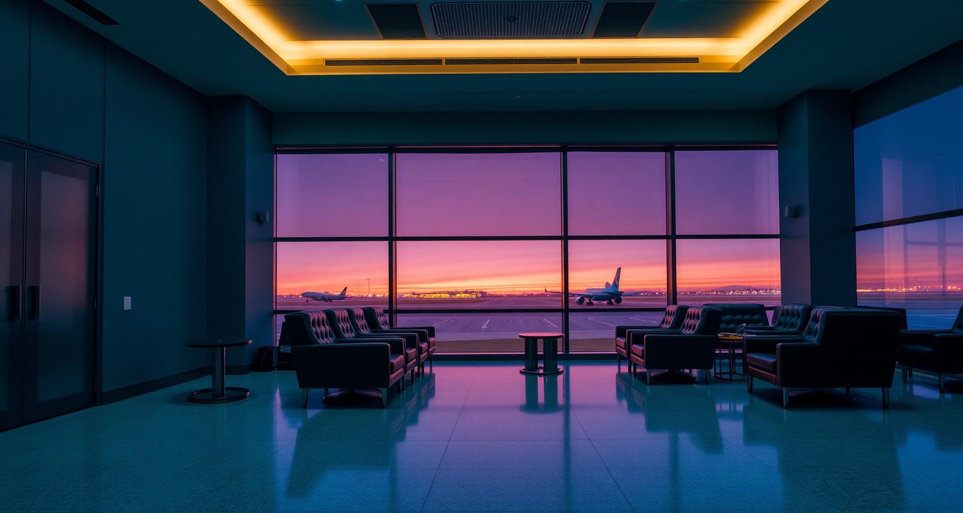 Private terminal lounge at dusk